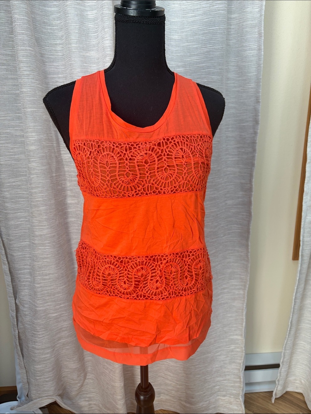 J. Crew Crochet-Panel Bright Orange Tank